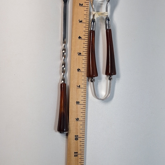 Glo Hill Vintage Made In Canada Bakelite Faux Walnut 3 Pc. Bar Set - Picture 9 of 9